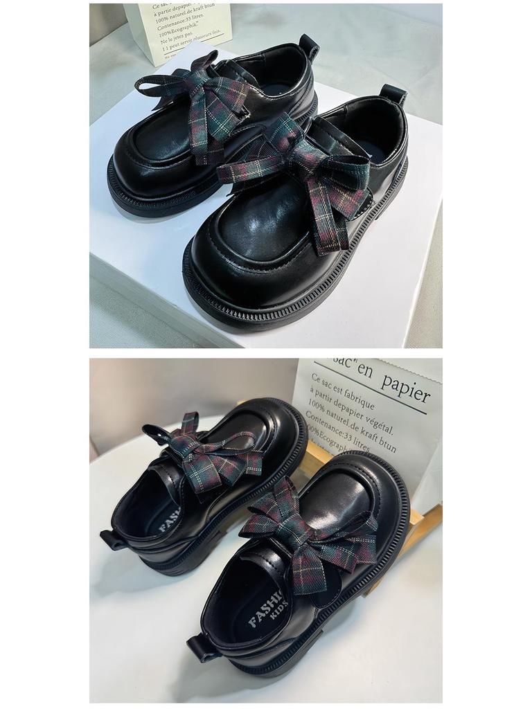 Chic Plaid Bow Korean Loafers for Girls: Stylish Princess Leather Shoes