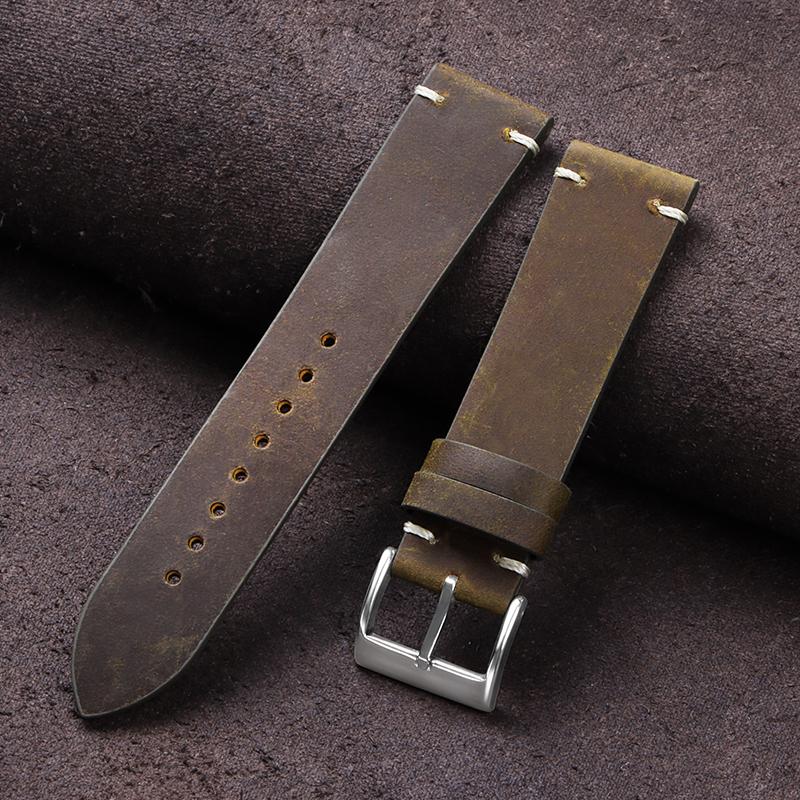 Vintage Oil Wax Leather Watch Band Handmade Stitching Cowhide Strap 18mm 20mm 21mm 22mm for Omega for Seiko Smartwatch Wristband