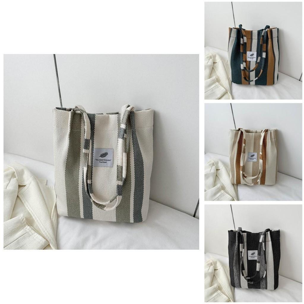 Striped Canvas Tote Bag 2023 Fall Fashion Large Capacity Casual Shoulder Bag