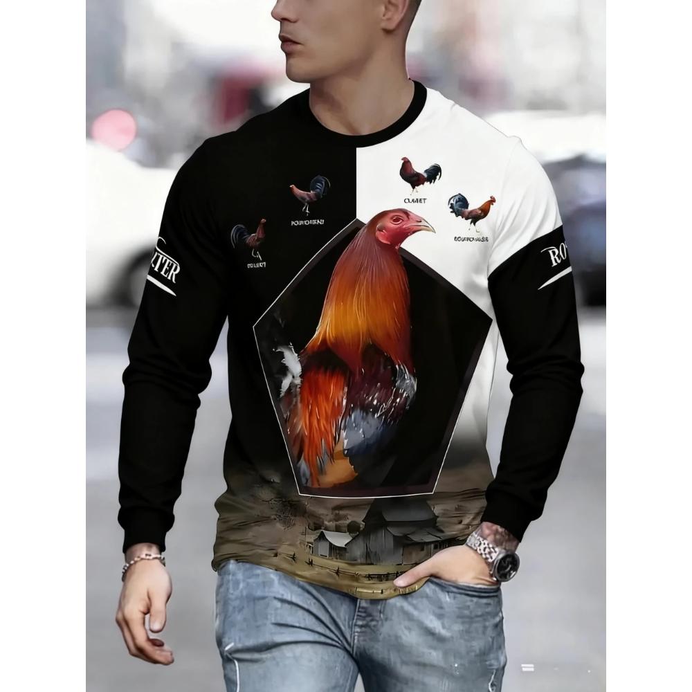 Men's Animal Print Long Sleeve Fashion Versatile Top Casual Loose Pullovers Long Sleeves Men’s