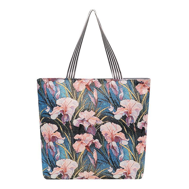 Large capacity tote bag gold silk embroidery canvas bag source creative pattern single-sided embroidery women's shoulder bag