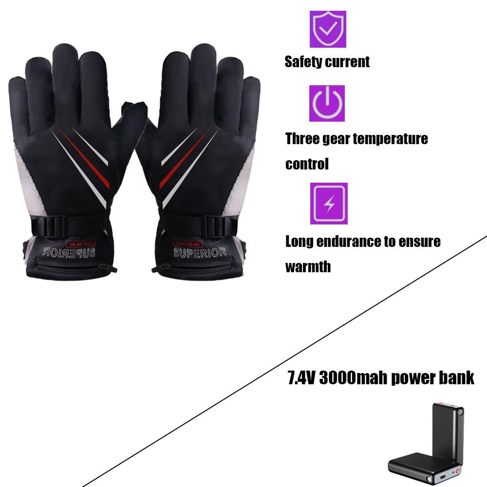 Electrically Heated Ski Gloves Rechargeable Three-speed Controlled Temperature Motorcycle Warm Gloves Warm Winter Outdoor Sports