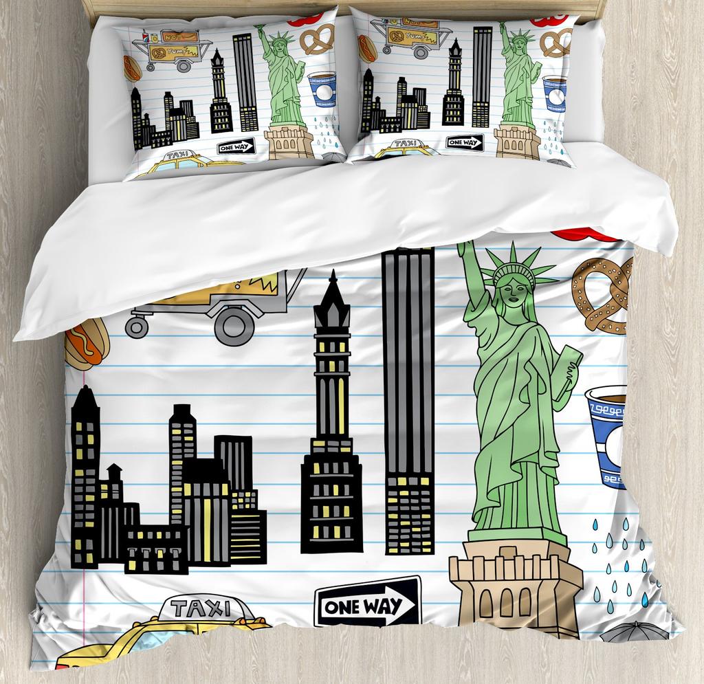 City Building Beding Set New York Theme Warm Comforter Cover Soft Duvet Cover for Children Kids Tens Adult Peoples Men Featuring 2 Pilow Bedrom