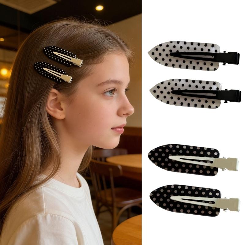 Fermaglio per Capelli Rotondo a Pois Classico Bianco/Nero per Donne Ragazze Fermaglio alla Moda Antiscivolo Decorazione per Capelli in Acrilico