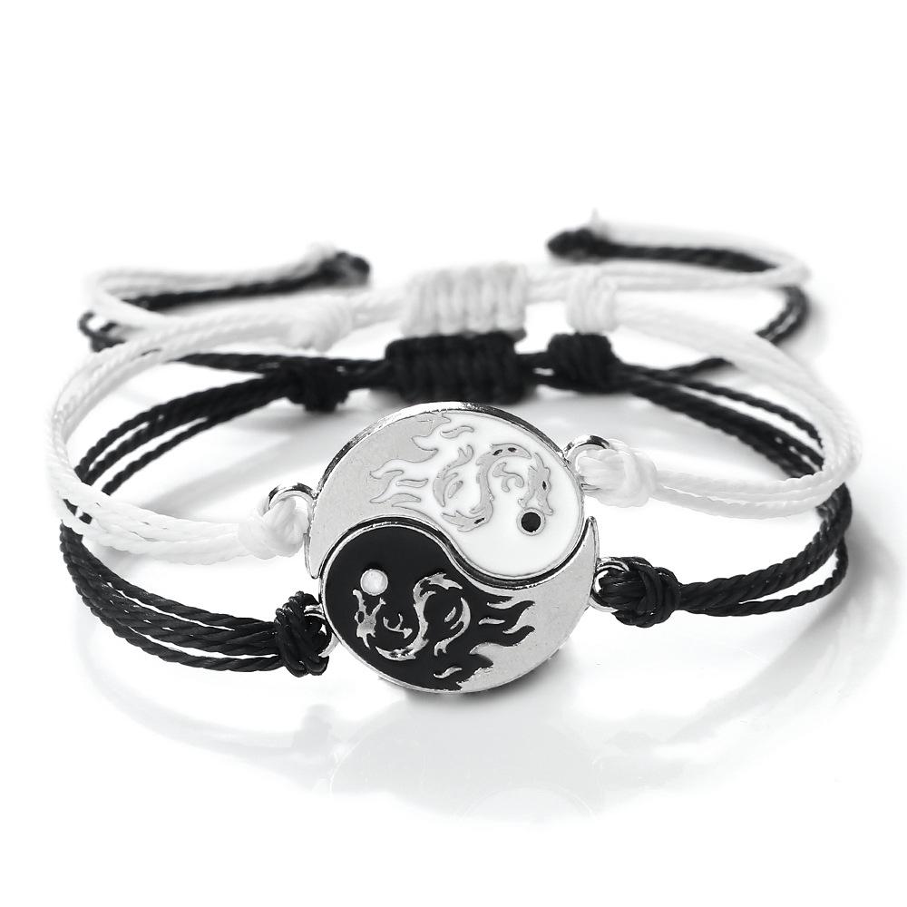 Yin Yang Harmony Tai Chi Men & Women Handmade Black & White Bracelet Set