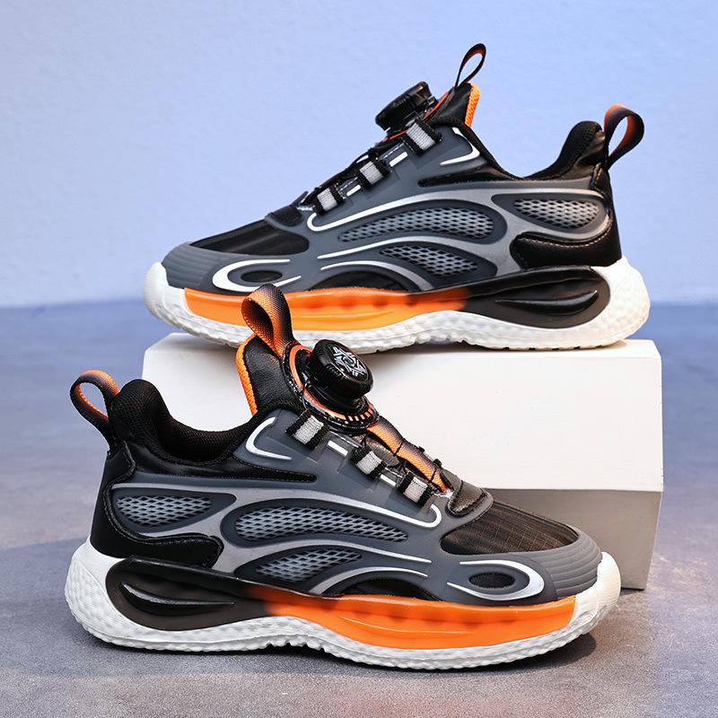 Boys' Sneakers Autumn Mesh Breathable Spring and Autumn Rotating Button Children's Shoes Boys Running Shoes Super Lightweight