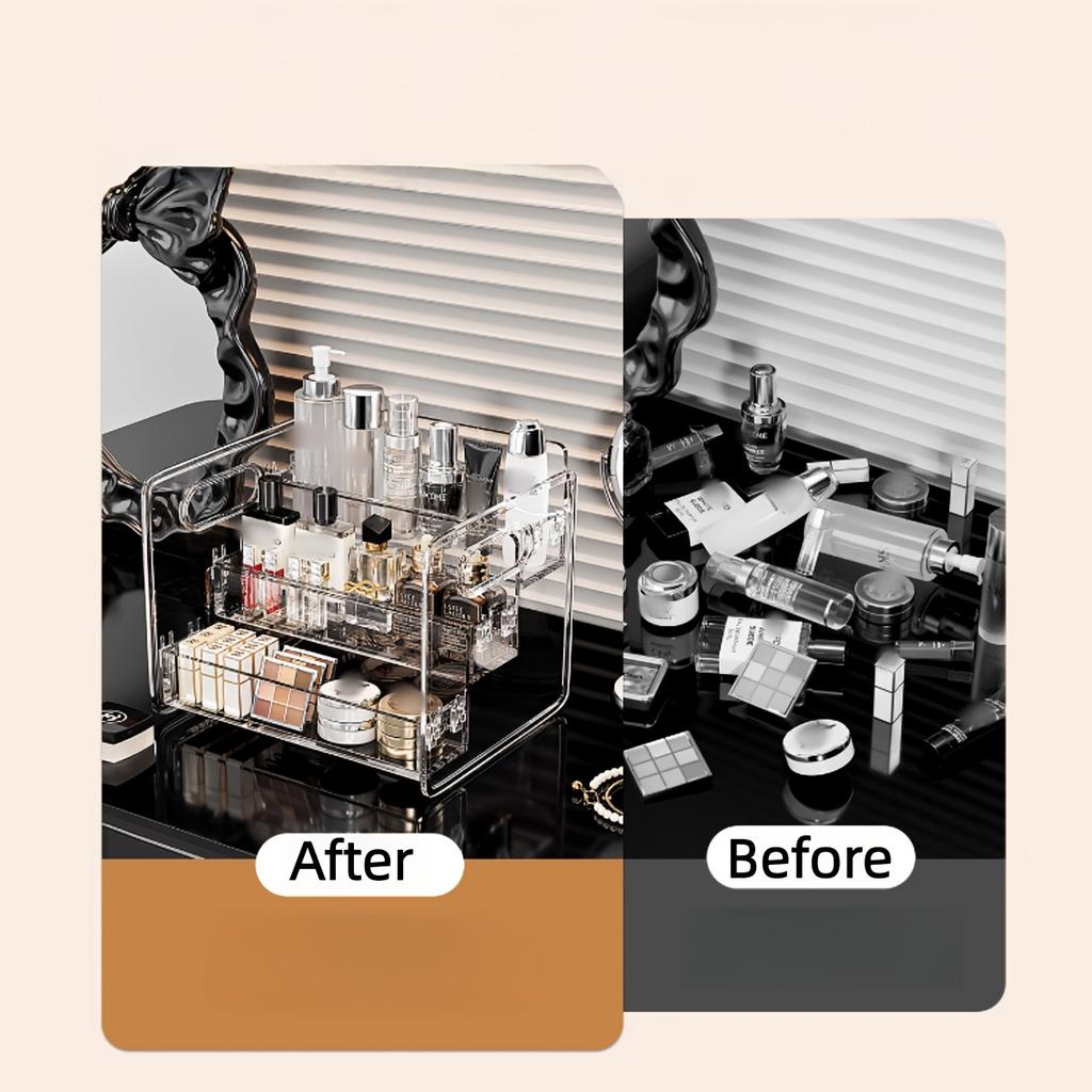 1pc Desktop Cosmetic Organizer Acrylic Transparent Slanted Storage Basket for Makeup, Lipstick, Perfume, Facial Mask, and Other