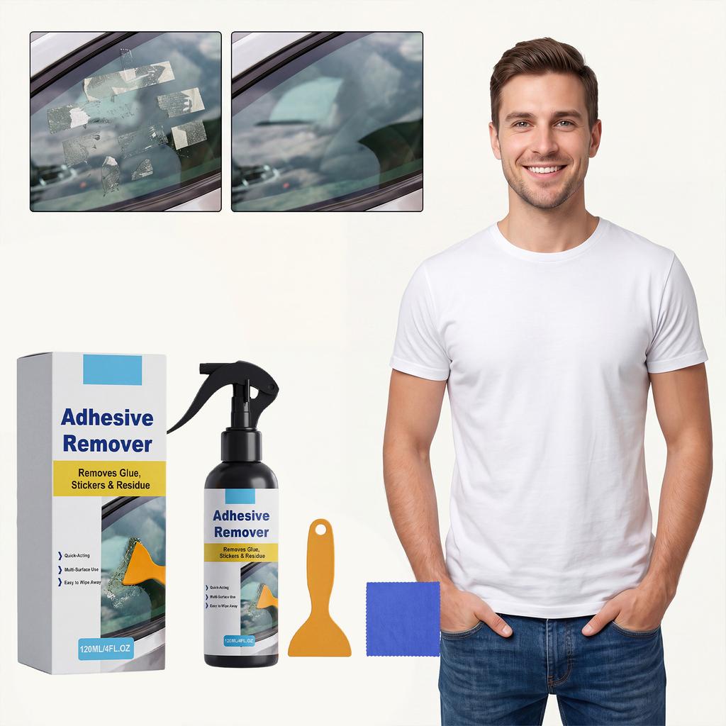 Adhesive Remover Spray 120ml Removes Glue Stickers Residue Multi Surface Use Quick Acting Formula with Scraper and Cleaning Cloth Included