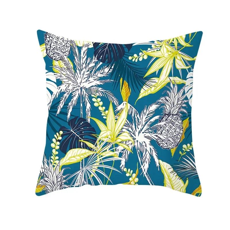 Tropical Decoration Print Cushion Cover Polyester Green Plant Throw Pillow for Sofa/Home Decorative Pillowcase