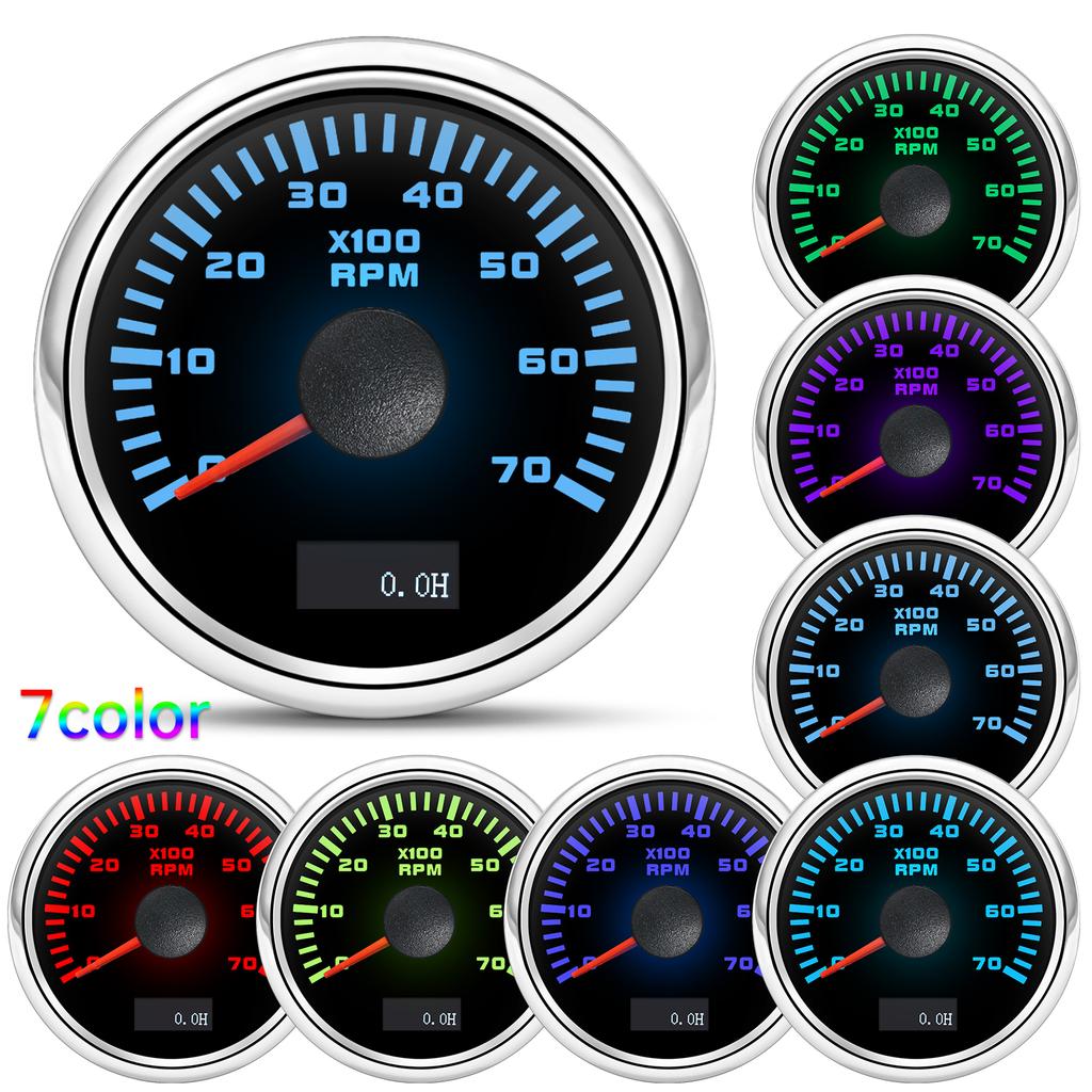 Waterproof 2" 52mm Tachometer With 7 Color Backlight 3000/4000/6000/7000/8000 RPM Tacho Gauge For Marine Car Truck 9-32V