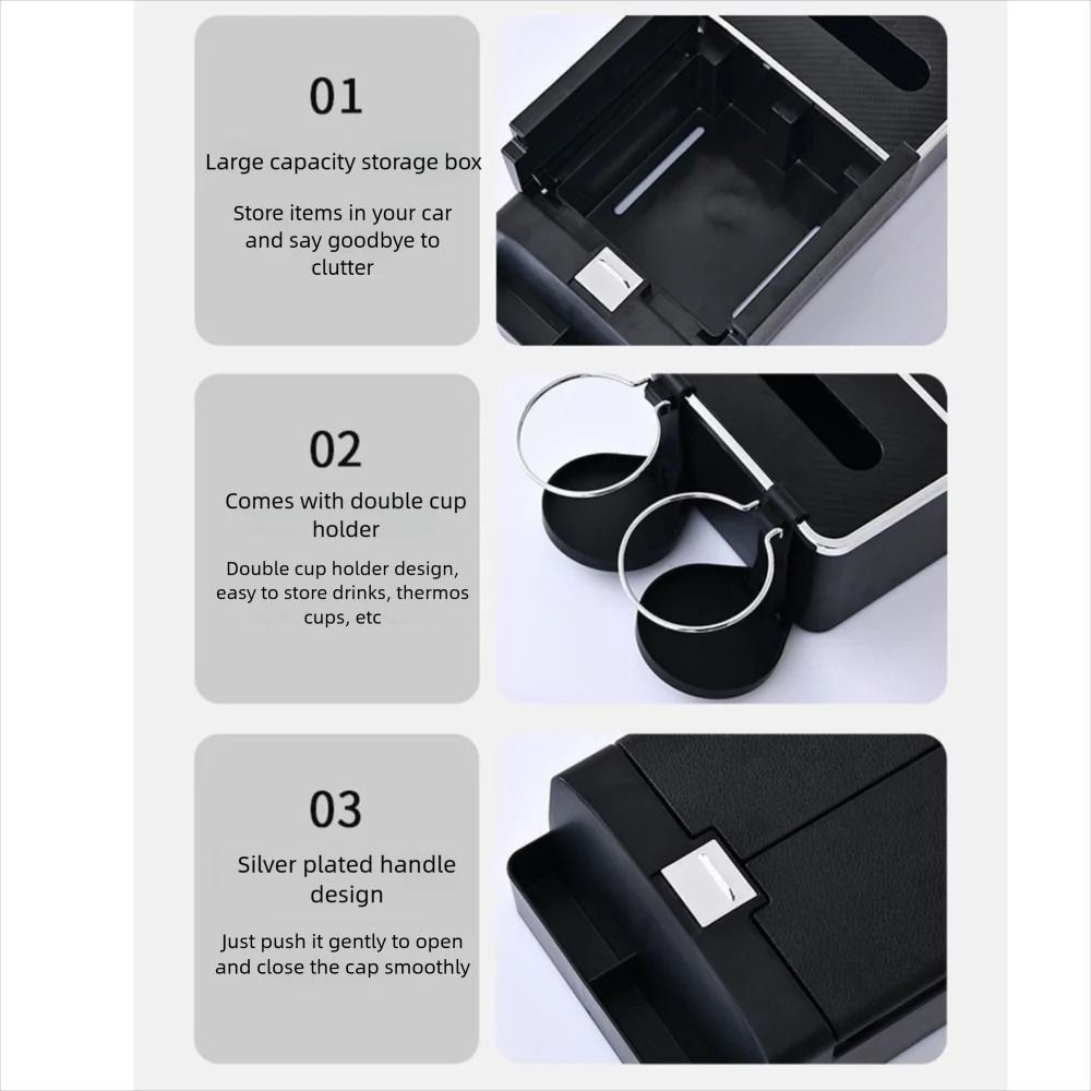Easy to Install Car Mounted Tissue Box with Cup Holder Car Armrest Storage Box  Car Interior