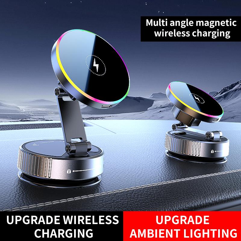 Magnetic Car Wireless Charger Phone Holder 360° Rotatable Phone Mount for Iphone Samsung Xiaomi Suction Cup Vacuum Foldable