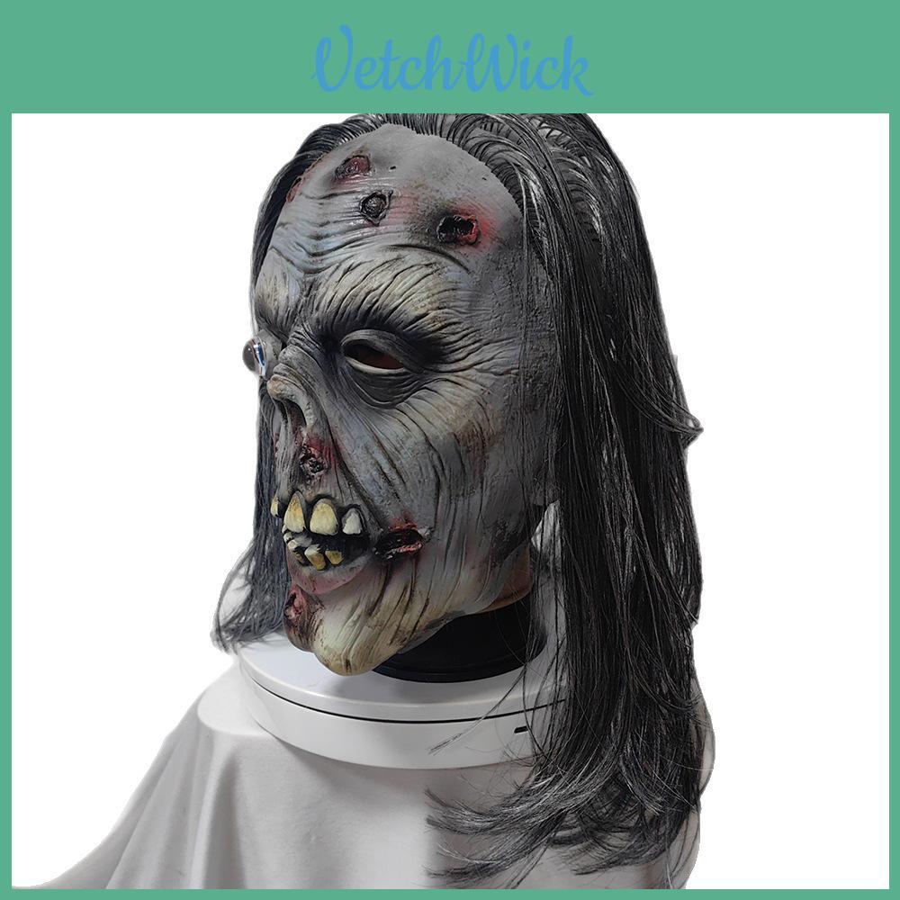 Horror Latex Zombie Maske Mit Weißen Haaren Für Halloween Kostüm Und Spukhaus Dekoration
