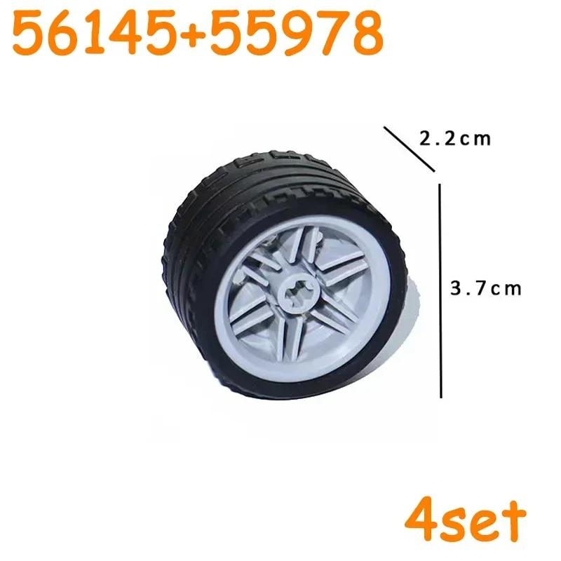 Non-Toxic Technical Tire Wheel Cross Hole Set Car Truck Wheels Hub Bricks Moc Motorcycle Tyre & Rim Construction Building Blocks Toys