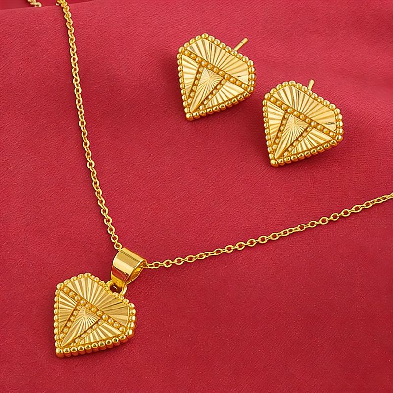 Golden Color Choker Stainless Steel Pendant Necklace Earrings for Women Flower Pendants Women's Fashion Jewelry Accessories