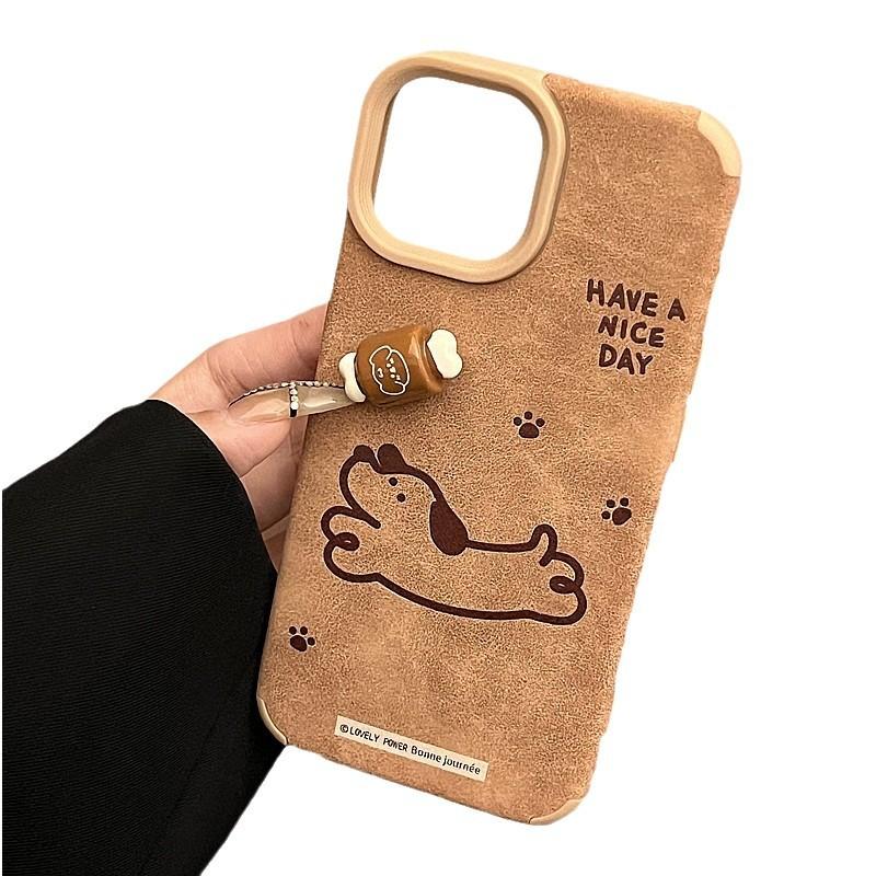 Three-dimensional Puppy for Apple 16 Promax Mobile Phone Case for IPhone 15 New Model 14 Brown Leather 13/12