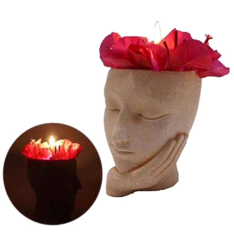 Girl Plant Flower Pot Mould Face Holding Girl Silicone Mold Succulent Planter Epoxy Resin Mold Garden Figurines Outdoor