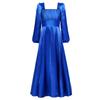 Kids Girls Puff Sleeve Square Neck Satin Party Gown Pleated Bodice Split Hem Back Invisible Zipper for Wedding Performance Banquet