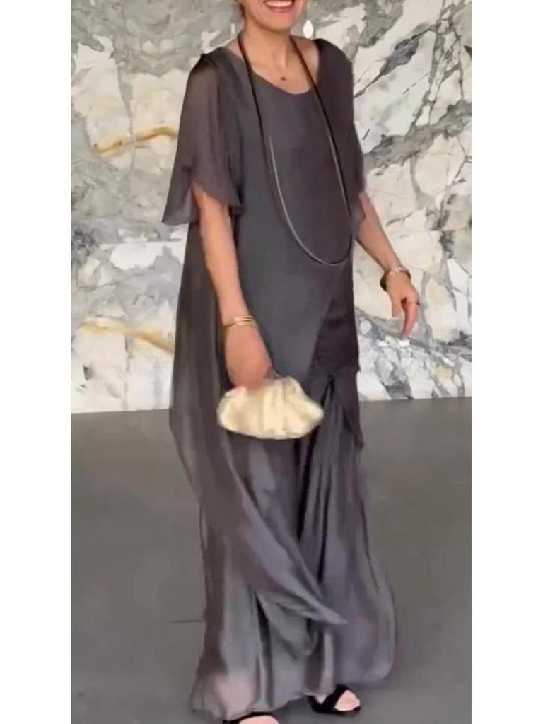 Damen 2025 Europäischer & Amerikanischer Chiffon Locker Unregelmäßig Langes Oberteil & Hosenanzug