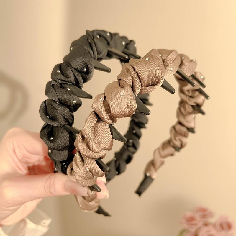 1/2/3pcs Pleated Fabric Headband for Woman Korean Rhinestones Toothed Non-slip Hair Band Able Girl Makeup Head