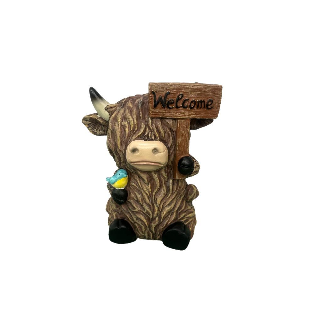 Cute Cow Statue Adorable Animal Sculpture Ornament Crafts Highland Yak Sign Figurine  Garden