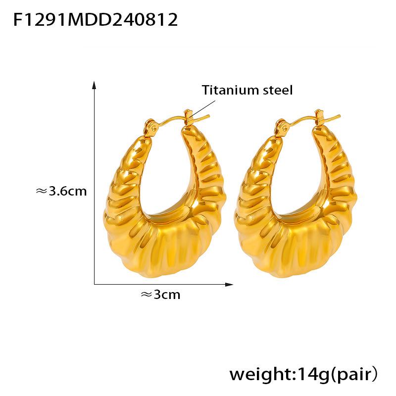 European  American Ins Style 18k Gold-Plated U-Shaped Texture Titanium Steel Earrings