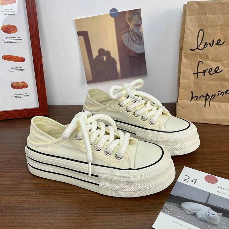 

Thick-soled two-wear canvas shoes for women 2025 summer thin new Korean version of casual board shoes, student versatile little white shoes tide 35