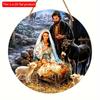 1pc 2d Flat Wood Round Wooden Nativity Wreath Sign Decorative Round Signs - 20cm Wall, Home, Room, Window, Porch, Restaurant, Bar, Cafe Decor, Holiday