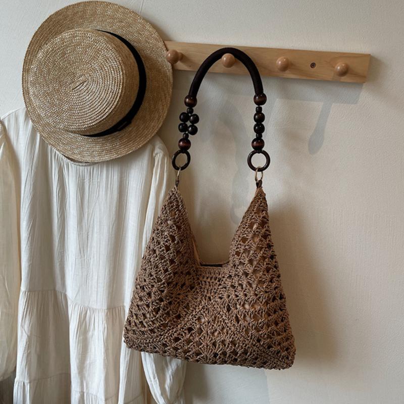 Yogodlns Trendy Hollow Out Straw Woven Bag Beach Handbag Large Capacity Bohemian Beach Bag Bucket Bag Tote Bag Hollow Shoulder Bag Travel
