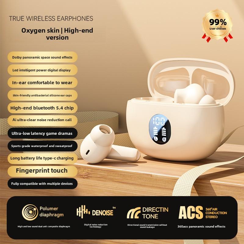 

Беспроводная Bluetooth-гарнитура с мини-вкладышами, долговечная, спортивная, с шумоподавлением, универсальная, с цифровым дисплеем бежевый