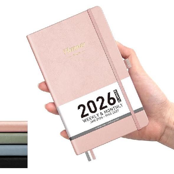 AHGXG Small Pocket Planner 2026-2027, Weekly and Monthly Calendar Planner, 15 Months, JAN 2026 - MAR 2027, Mini Size, Hardcover, ide Pocket, For розовый