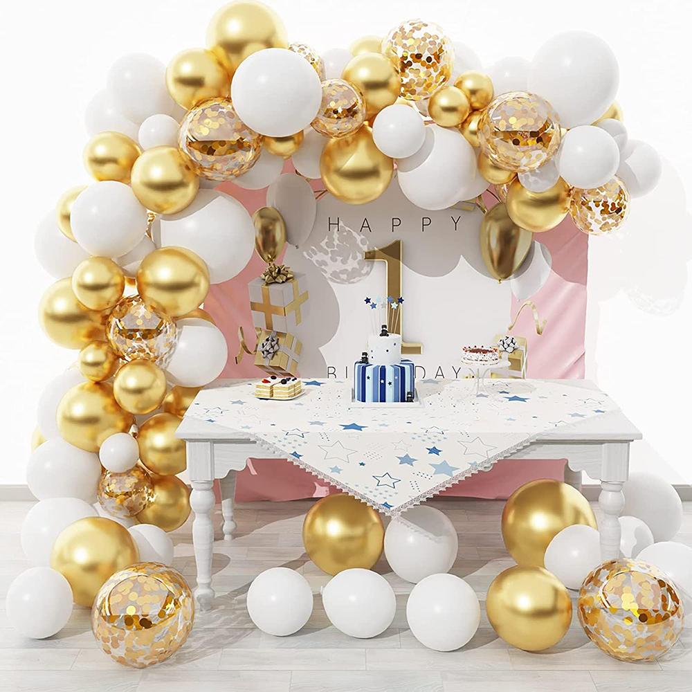 Wedding Anniversary Decor Balloons Garland White Gold Confetti Balloon Arch Kit Bride Shower Birthday Party Decoration Globos