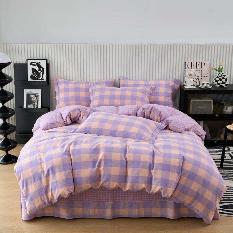 New Cotton Quilt Cover Plaid Yarn-dyed Washed Single Douvet Bed 160x210 220x240 Skin Friendly Comfortable Large Size Bedding