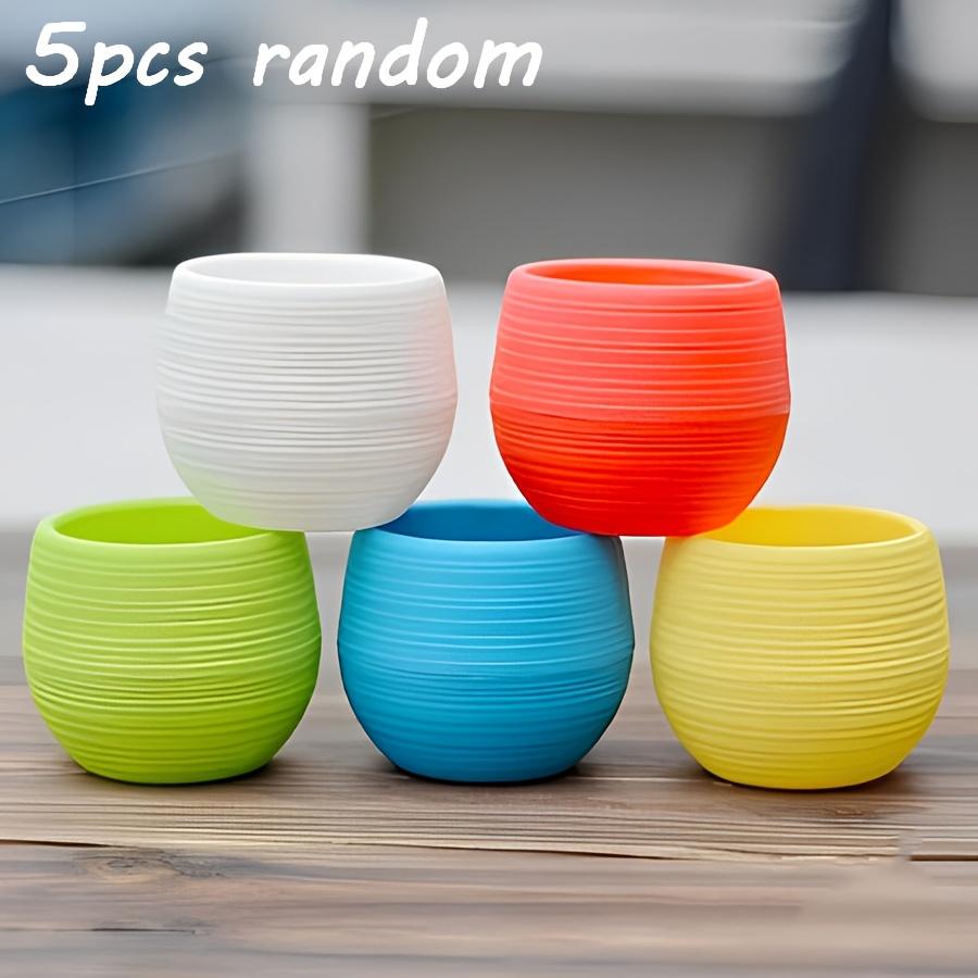 

5pcs/set Colorful Round Flower Pots Mini Plastic Cover Plants Pots Suit for Desktop Balcony Garden Home Office Household JXB