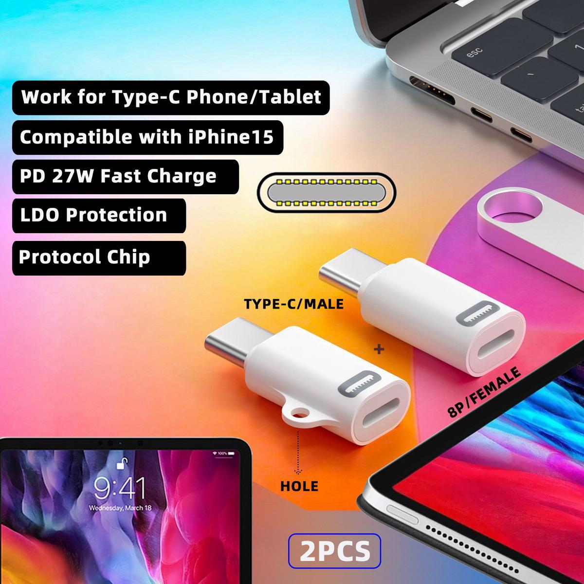 

U2-058-LT020 2PCS Type C Male to iP Female 27W Power 480Mbps Data Adapter for Phone Tablet Laptop As Shown A