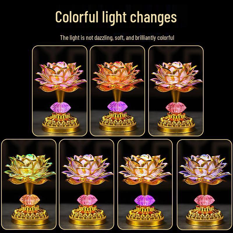 LED Seven-Colored Lotus Buddha Lamp - Rechargeable Guanyin Offering Light