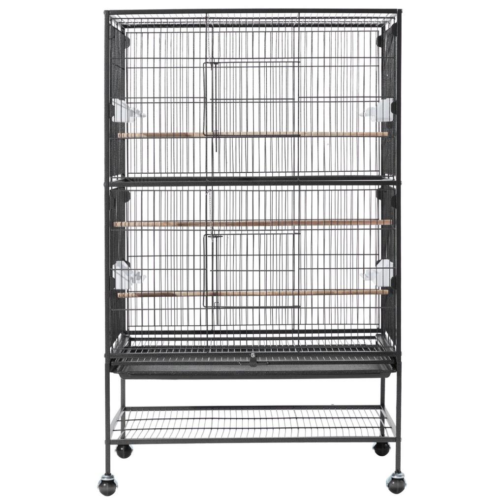 Bird Cage, 800 x 520 x 1320mm, Flat Top, Wrought Iron Bird Flight Cage with Perches, Slide-Out Tray and Plastic Feeders, Casters, for Parrot, Blue
