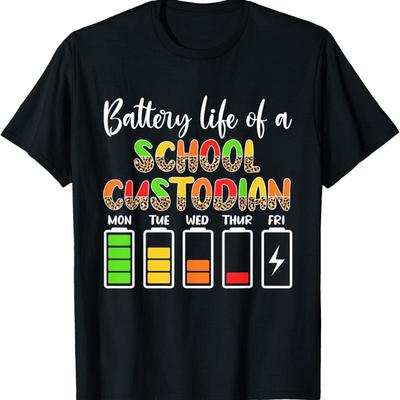 School Custodian Battery Life Janitor T Shirt - Men's Summer Cotton Graphic Tee