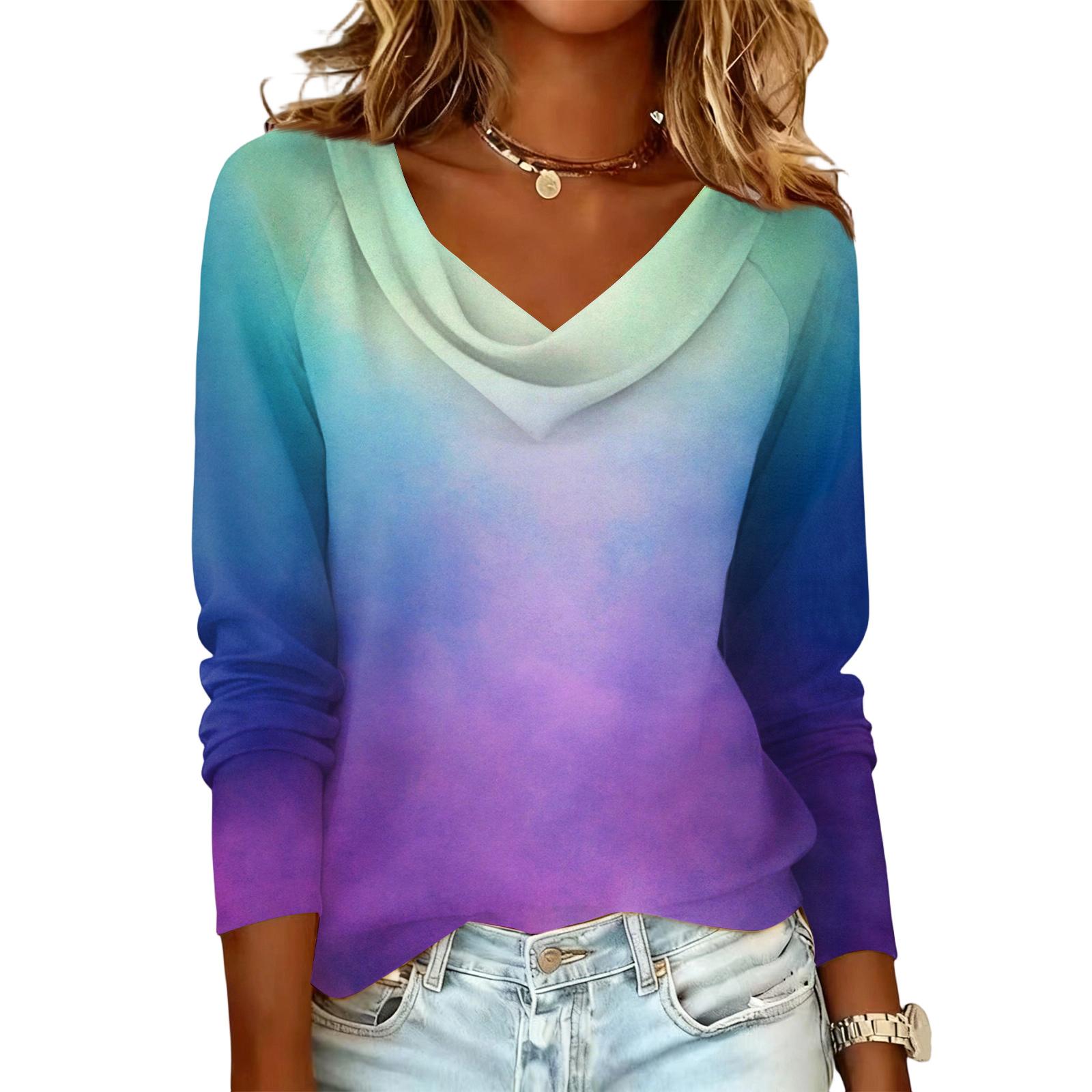 

Ladies cross dyed printed casual fashion long sleeved pullover top XL