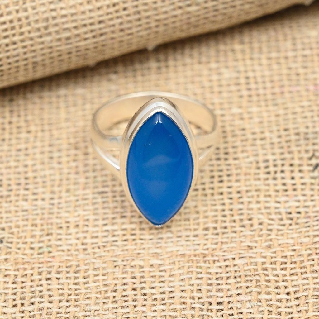 Blauer Chalcedon-Edelstein, handgefertigter Ring aus 925er Sterlingsilber, Schmuck für Frauen