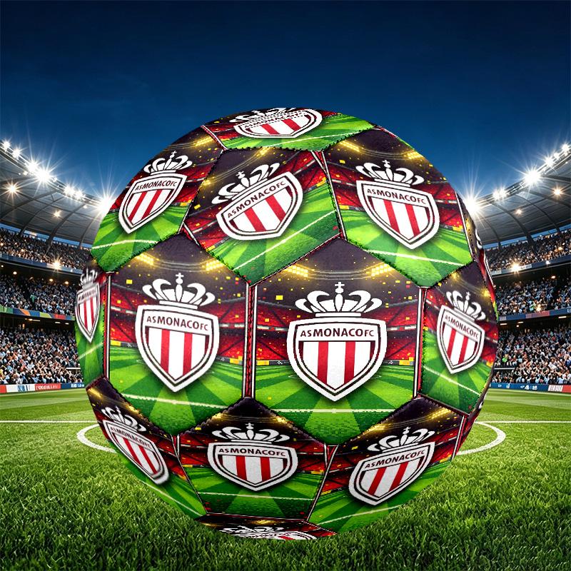 AS Monaco Print Size 5 Soccer Ball, PU Wear Resistant Football for Match Training and Daily Practice, Birthday Gift for Soccer Fans