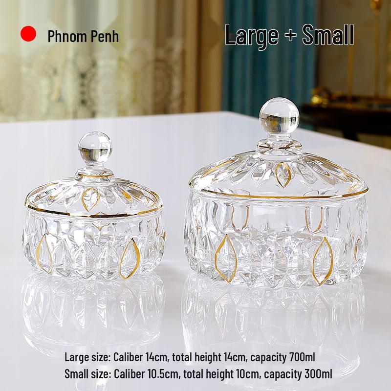 French Luxury Crystal Glass Candy Bowl: Exquisite Transparent Sugar or Jewelry Storage Jar