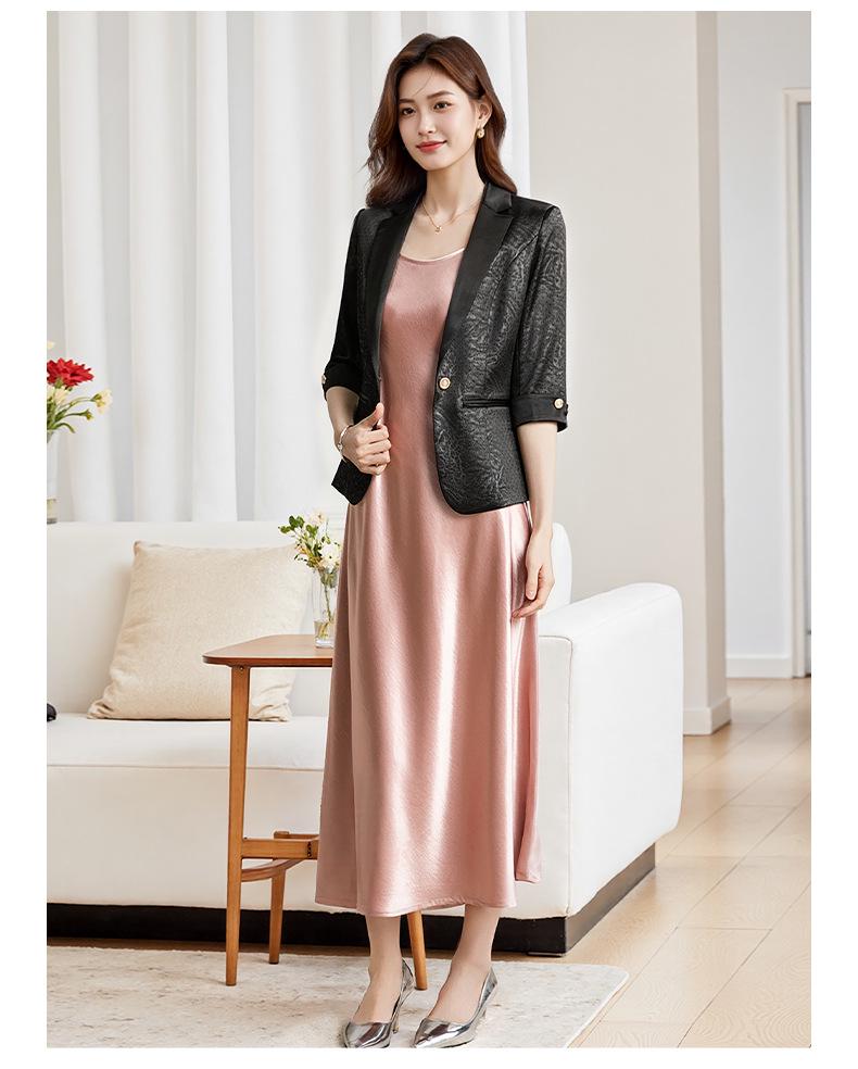 Women's Unique White Acetate Satin Blazer - Seven-Sleeve Short Design for Spring & Autumn