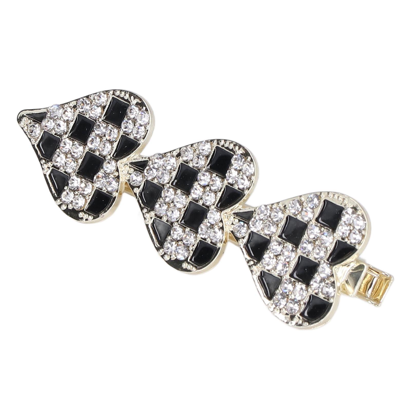 Hair Pin Black White Grid Pattern Exquisite Rhinestone Embellished Kawaii Hair Clip for Hair Decoration Gift 2817