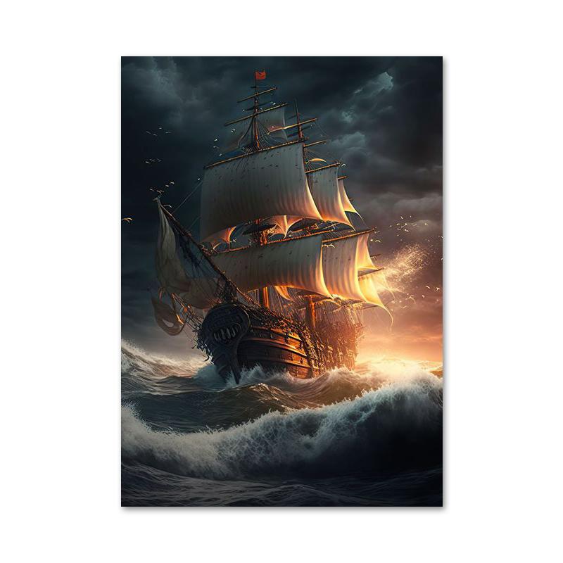 Ocean Sailing Sailboat Canvas Posters and Prints Abstract Painting Wall Art Pictures for Living Room Home Decoration