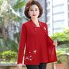 Damen Herbst Langarmshirt Mittleren Alters Mütter Strickerei Stickerei Einfarbig Gestricktes Freizeit-Top