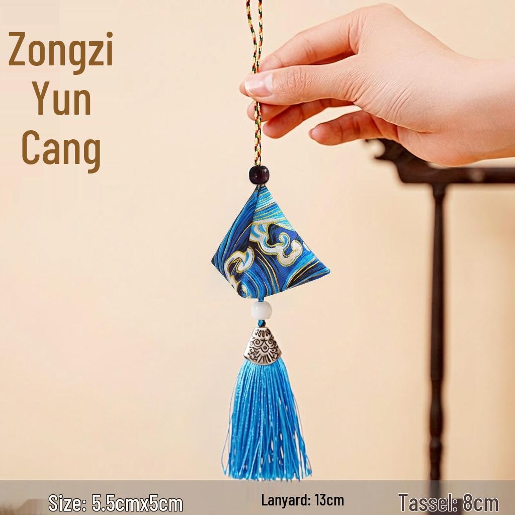 Dragon Boat Festival Sachet: Triangle Zongzi Mugwort Hanfu Pendant with Dried Flowers Portable Lucky Bag Gift.