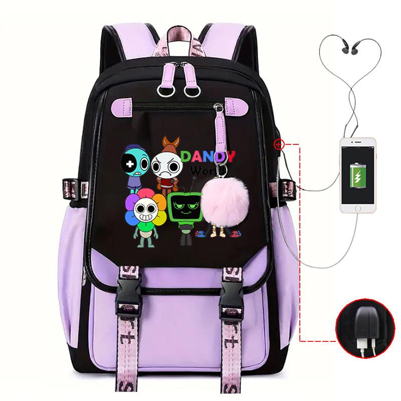 New 2025 Cartoon Game Printing Primary School Bag Large Capacity Contrasting Color Neutral USB Backpack