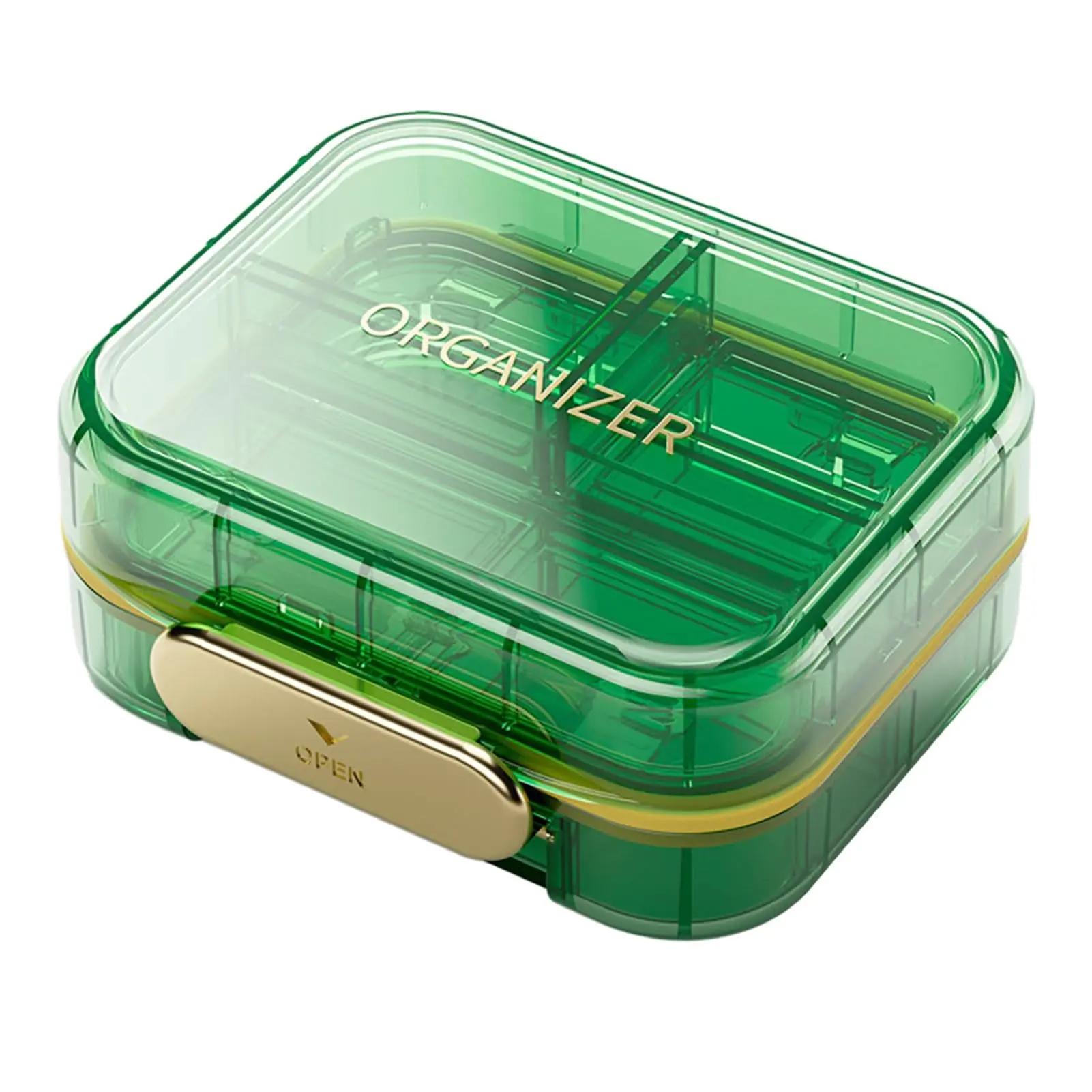 

Портативный двухслойный органайзер для таблеток с 7 отделениями, дорожный влагозащищенный контейнер для таблеток, витаминов, лекарств, еженедельный органайзер для таблеток зелёный