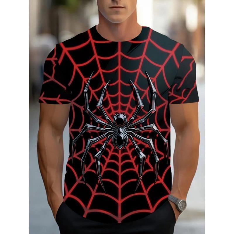 Casual Men's 3D Print Streetwear T-Shirts Spider Design Summer Breathable Round Neck Casual Tee Comfortable Wear Men's Clothing